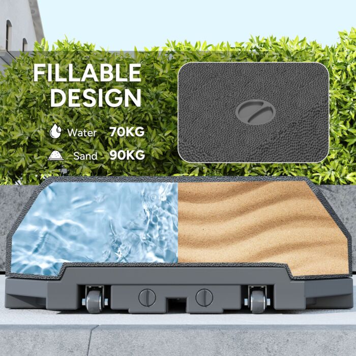 Outsunny Parasol Base Plastic Umbrella Stand For Cantilever Parasol With Wheels, Heavy Duty Umbrella Stand, Water/sand Filled