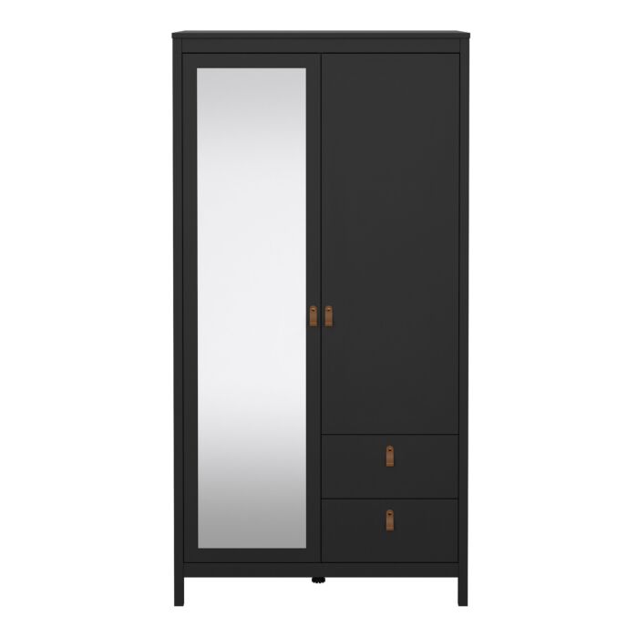 Barcelona Wardrobe With 1 Door + 1 Mirror Door + 2 Drawers Matt Black