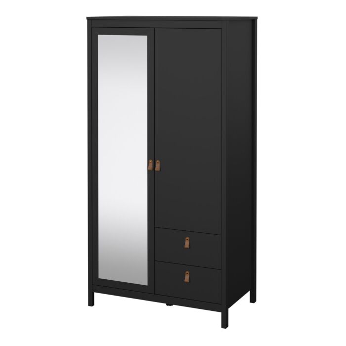 Barcelona Wardrobe With 1 Door + 1 Mirror Door + 2 Drawers Matt Black