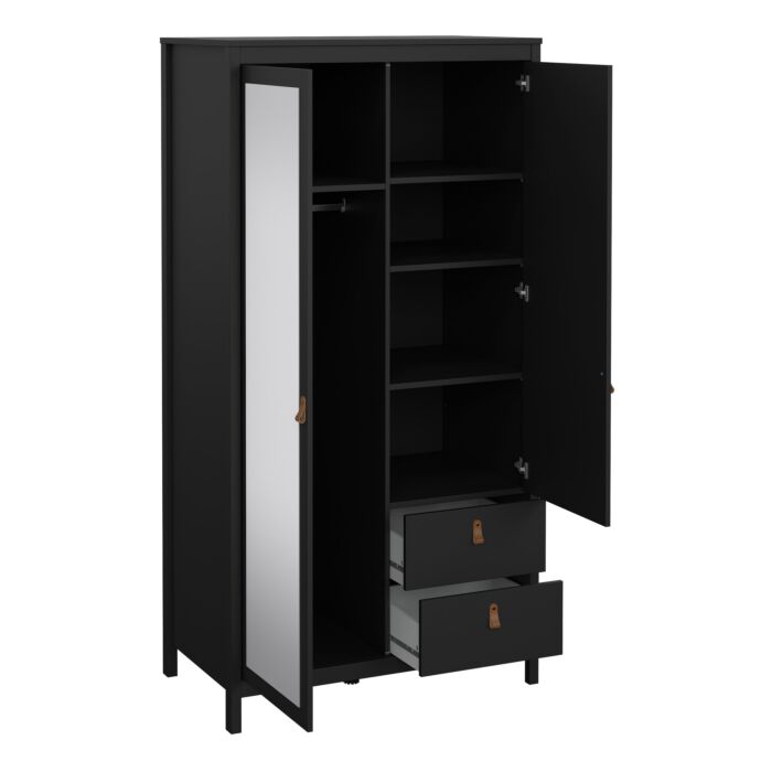 Barcelona Wardrobe With 1 Door + 1 Mirror Door + 2 Drawers Matt Black