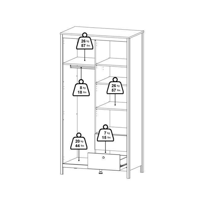 Barcelona Wardrobe With 1 Door + 1 Mirror Door + 2 Drawers Matt Black
