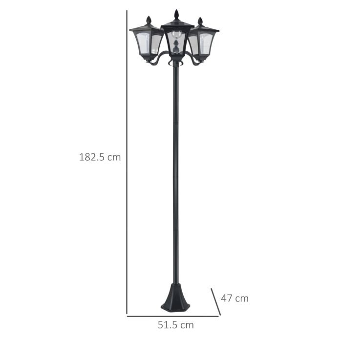 Outsunny 3-solar Powered Lamp Post, Ip44, 51.5lx47wx182.5h Cm-black