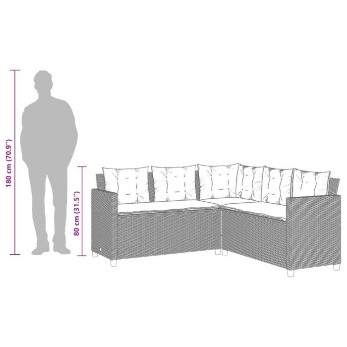 Vidaxl Garden Sofa With Table And Cushions L-shaped Grey Poly Rattan
