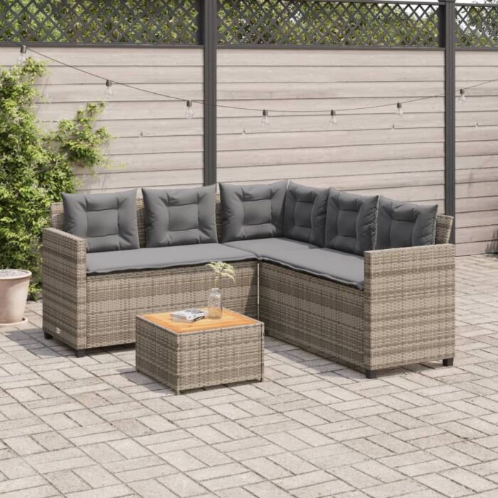 Vidaxl Garden Sofa With Table And Cushions L-shaped Grey Poly Rattan