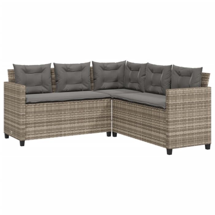Vidaxl Garden Sofa With Table And Cushions L-shaped Grey Poly Rattan