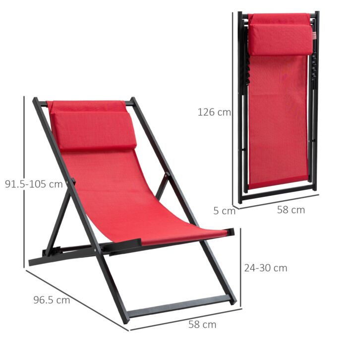 Outsunny Set Of 2 Folding Garden Beach Deck Chairs Deckchairs Seaside Folding Garden Patio Lounger, Red