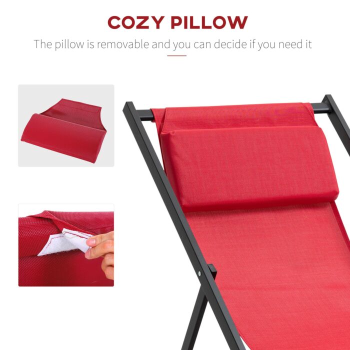Outsunny Set Of 2 Folding Garden Beach Deck Chairs Deckchairs Seaside Folding Garden Patio Lounger, Red