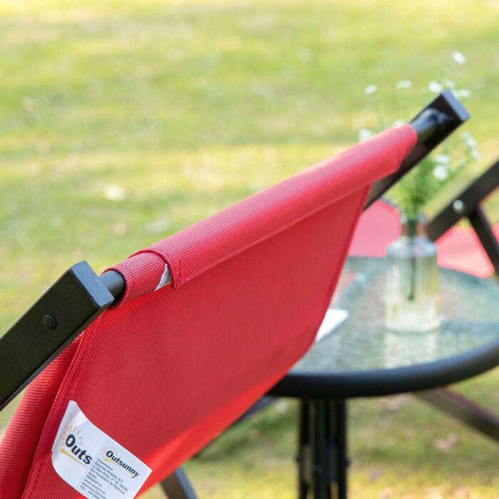 Outsunny Set Of 2 Folding Garden Beach Deck Chairs Deckchairs Seaside Folding Garden Patio Lounger, Red