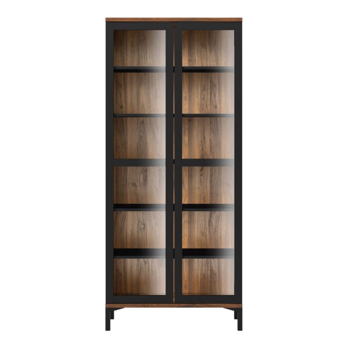 Display Cabinet Glazed 2 Doors In Black And Walnut