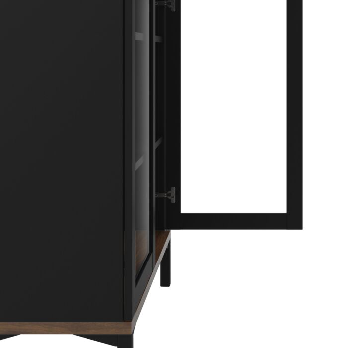 Display Cabinet Glazed 2 Doors In Black And Walnut