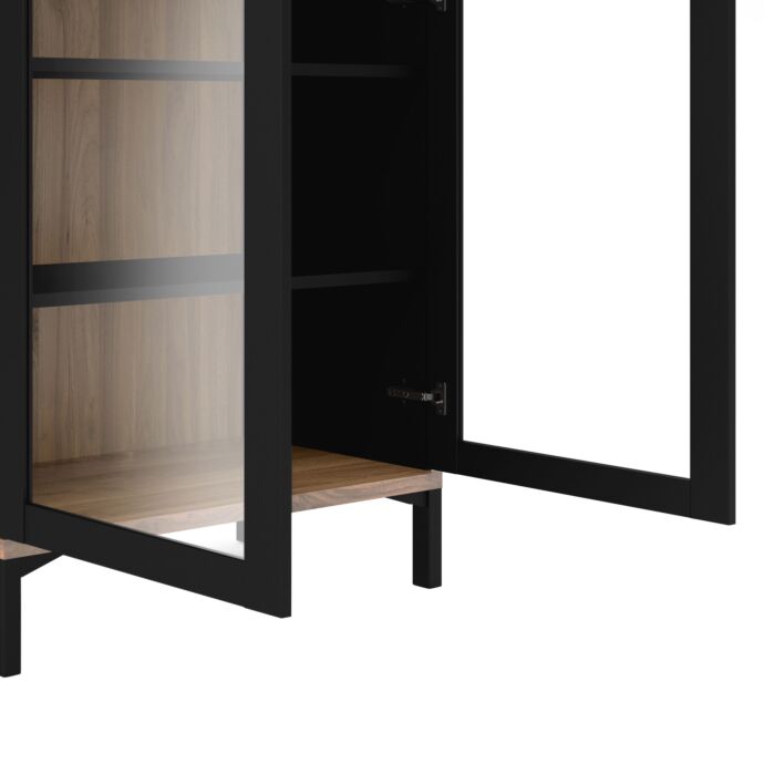 Display Cabinet Glazed 2 Doors In Black And Walnut