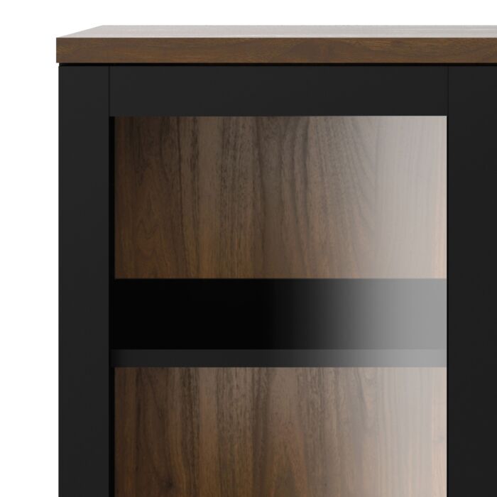 Display Cabinet Glazed 2 Doors In Black And Walnut