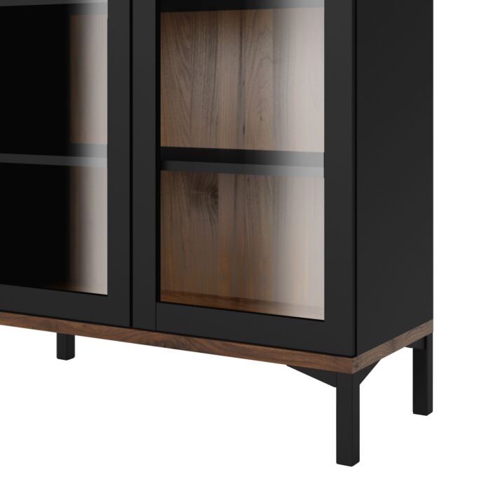 Display Cabinet Glazed 2 Doors In Black And Walnut