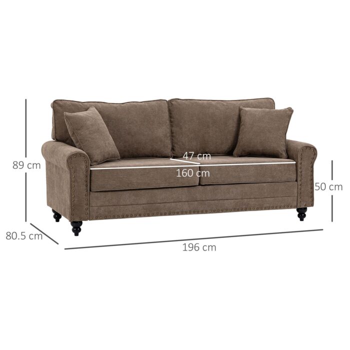 Homcom 2 Seater Sofas, Fabric Sofa With Nailhead Trim, Loveseat With Cushions And Throw Pillows, Brown