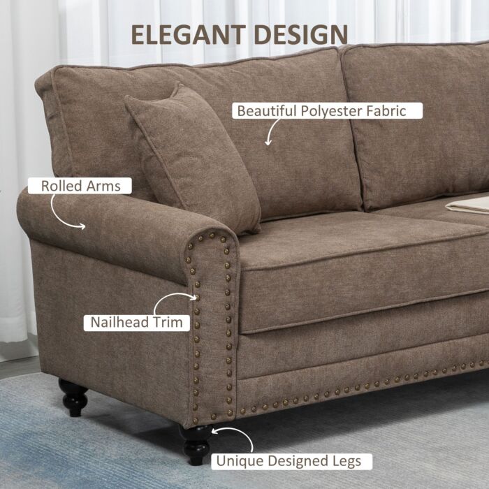 Homcom 2 Seater Sofas, Fabric Sofa With Nailhead Trim, Loveseat With Cushions And Throw Pillows, Brown