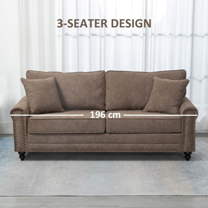 Homcom 2 Seater Sofas, Fabric Sofa With Nailhead Trim, Loveseat With Cushions And Throw Pillows, Brown