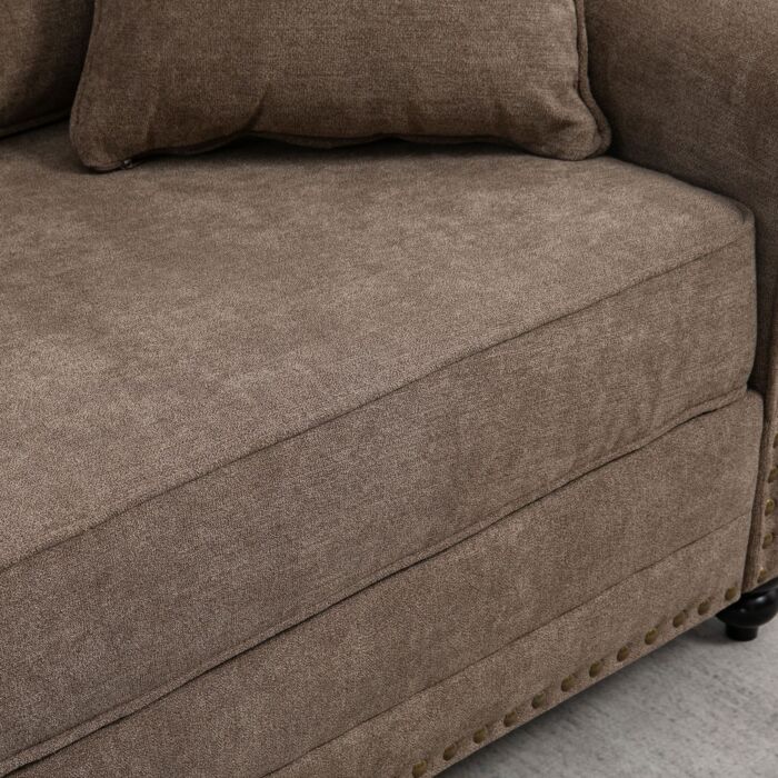 Homcom 2 Seater Sofas, Fabric Sofa With Nailhead Trim, Loveseat With Cushions And Throw Pillows, Brown