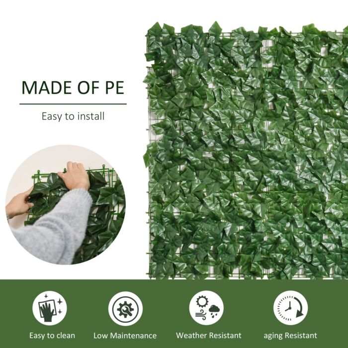 Outsunny 2-piece Artificial Leaf Hedge Screen Privacy Fence Panel For Garden Outdoor Indoor Decor, Dark Green, 3m X 1m