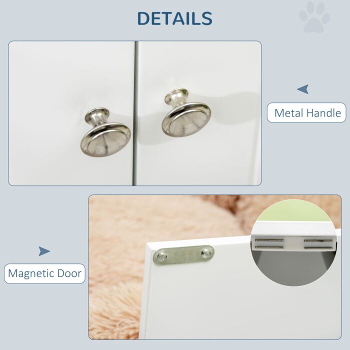 Pawhut Raised Dog Bowls For Large Dogs Pet Feeding Station With Stand, Storage, 2 Stainless Steel Food And Water Bowls, White, 60 X 30 X 35.5 Cm