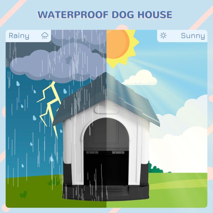 Pawhut Plastic Dog Kennel With Windows, For Garden Patio, Miniature And Small Dogs, 80 X 69 X 76cm - Blue