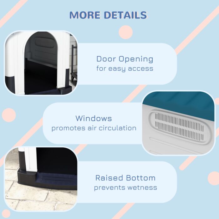 Pawhut Plastic Dog Kennel With Windows, For Garden Patio, Miniature And Small Dogs, 80 X 69 X 76cm - Blue