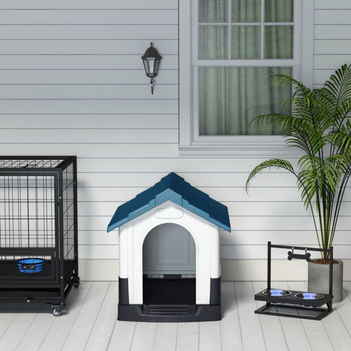 Pawhut Plastic Dog Kennel With Windows, For Garden Patio, Miniature And Small Dogs, 80 X 69 X 76cm - Blue