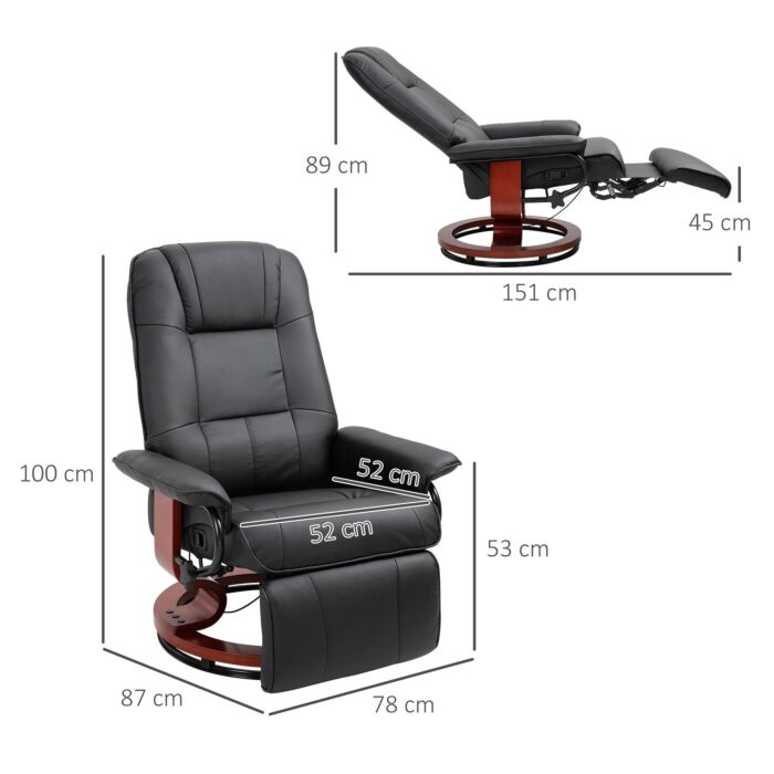 Homcom Manual Recliner Chair Armchair Sofa With Faux Leather Upholstered Wooden Base, Black