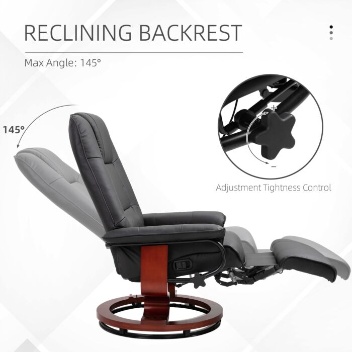 Homcom Manual Recliner Chair Armchair Sofa With Faux Leather Upholstered Wooden Base, Black