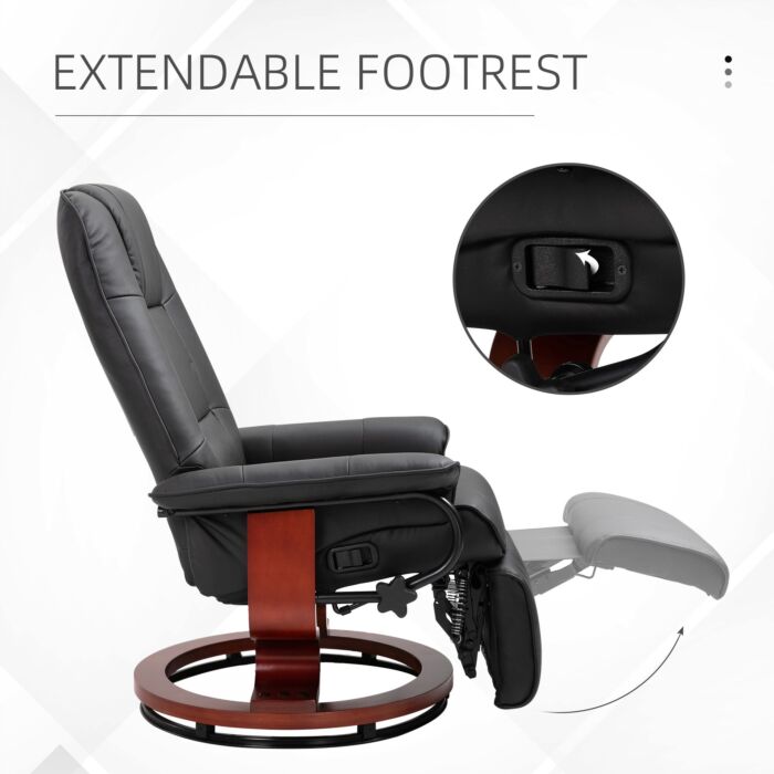 Homcom Manual Recliner Chair Armchair Sofa With Faux Leather Upholstered Wooden Base, Black