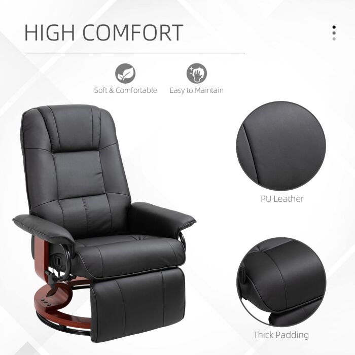 Homcom Manual Recliner Chair Armchair Sofa With Faux Leather Upholstered Wooden Base, Black