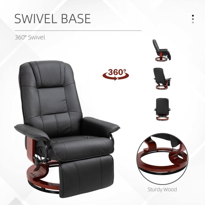 Homcom Manual Recliner Chair Armchair Sofa With Faux Leather Upholstered Wooden Base, Black