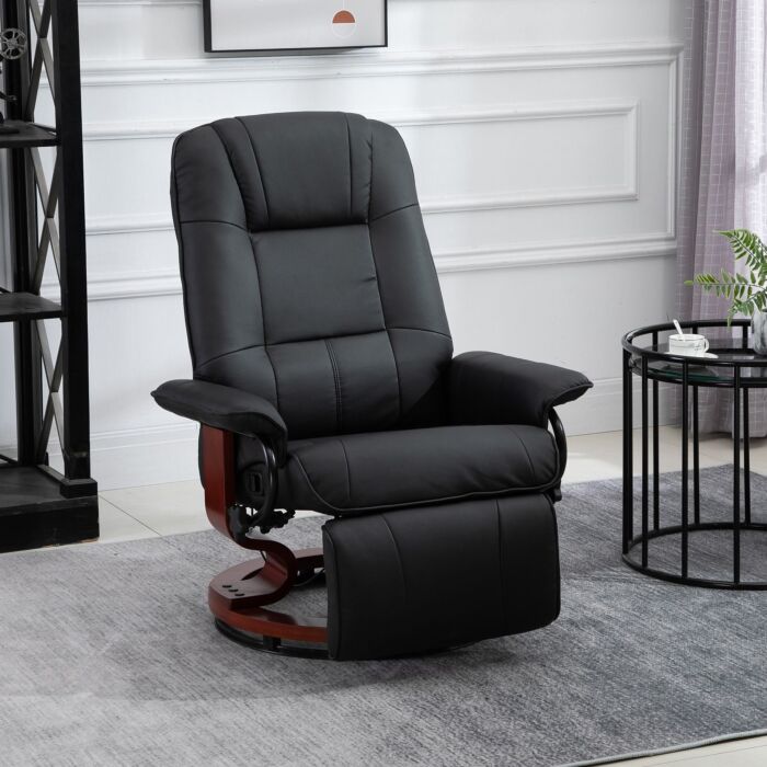Homcom Manual Recliner Chair Armchair Sofa With Faux Leather Upholstered Wooden Base, Black