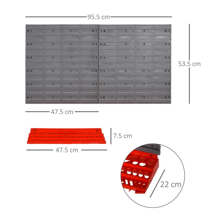 Durhand 54 Pcs On-wall Tool Organizer Wall Equipment Holding Pegboard Home Diy Garage Organiser Diy W/ 50 Pegs 2 Shelves