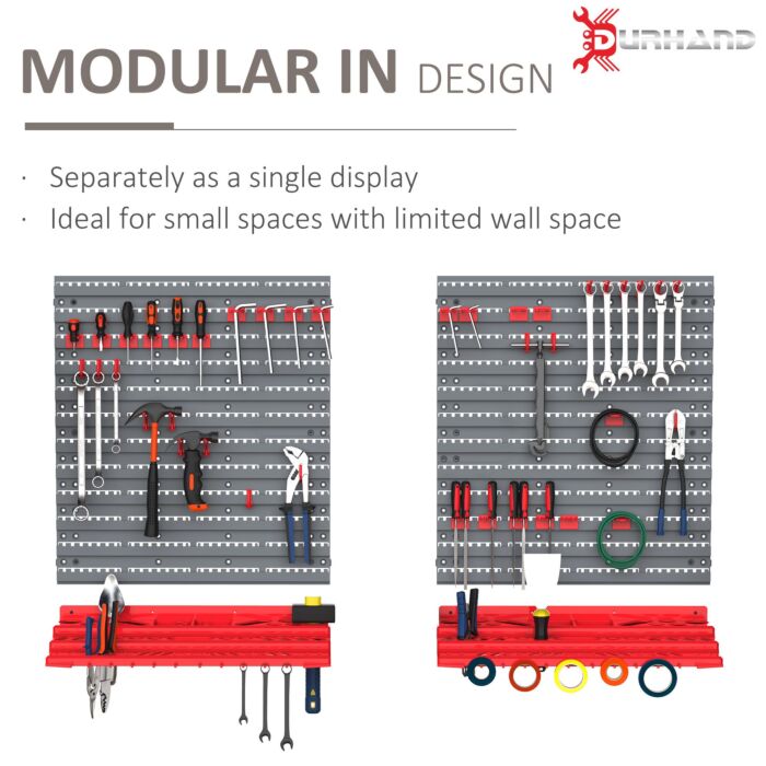 Durhand 54 Pcs On-wall Tool Organizer Wall Equipment Holding Pegboard Home Diy Garage Organiser Diy W/ 50 Pegs 2 Shelves