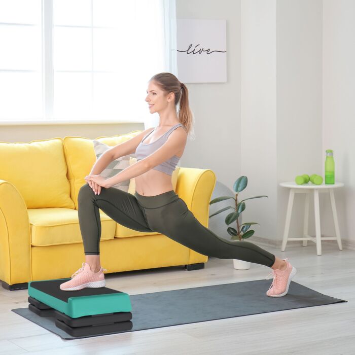 Sportnow Fitness Stepper, 3-height Adjustable Aerobic Step, Non-slip Exercise Step Board For Home Gym Office Workout, 10.5cm, 15.5cm, 20.5cm, Green