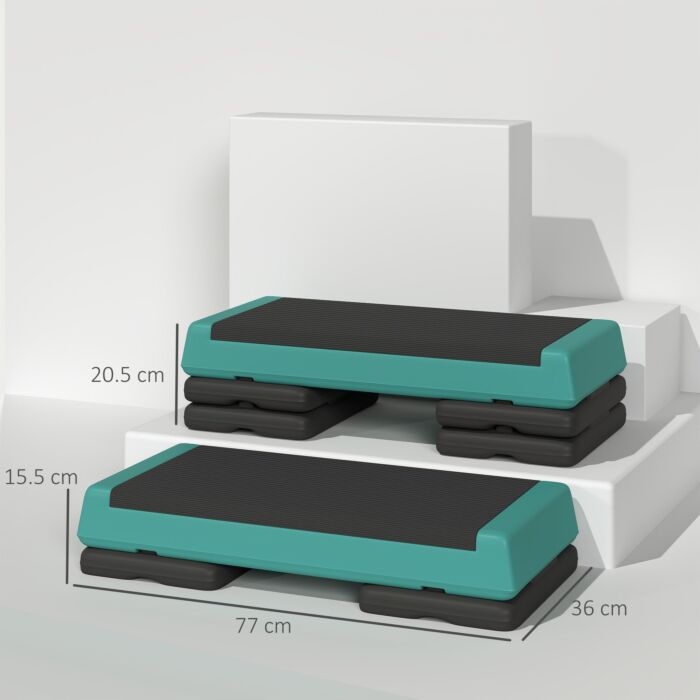 Sportnow Fitness Stepper, 3-height Adjustable Aerobic Step, Non-slip Exercise Step Board For Home Gym Office Workout, 10.5cm, 15.5cm, 20.5cm, Green