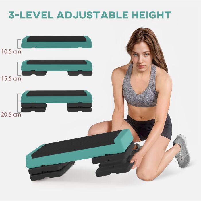 Sportnow Fitness Stepper, 3-height Adjustable Aerobic Step, Non-slip Exercise Step Board For Home Gym Office Workout, 10.5cm, 15.5cm, 20.5cm, Green