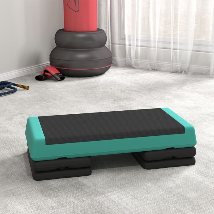 Sportnow Fitness Stepper, 3-height Adjustable Aerobic Step, Non-slip Exercise Step Board For Home Gym Office Workout, 10.5cm, 15.5cm, 20.5cm, Green