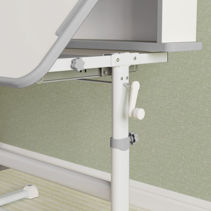 Aiyaplay Height Adjustable Kids Desk And Chair Set, Children School Study Desk With Tiltable Desktop, Reading Rack, Grey