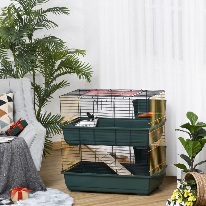 Pawhut Small Animal Cage Habitat With Accessories 3 Openable Doors 2-story Large Pet Play House For Chinchillas Puppy Guinea Pig 80 X 44 X 82 Cm