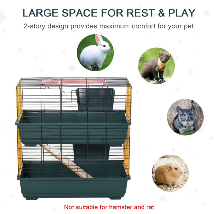 Pawhut Small Animal Cage Habitat With Accessories 3 Openable Doors 2-story Large Pet Play House For Chinchillas Puppy Guinea Pig 80 X 44 X 82 Cm