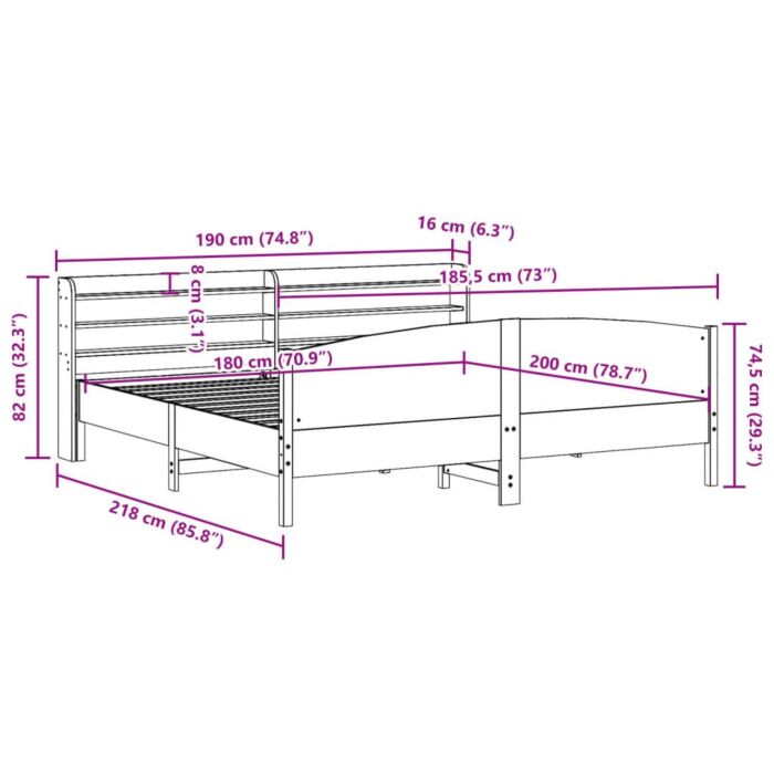 Vidaxl Bed Frame With Headboard Wax Brown 180x200 Cm Super King Solid Wood Pine