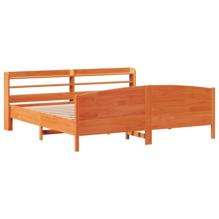 Vidaxl Bed Frame With Headboard Wax Brown 180x200 Cm Super King Solid Wood Pine