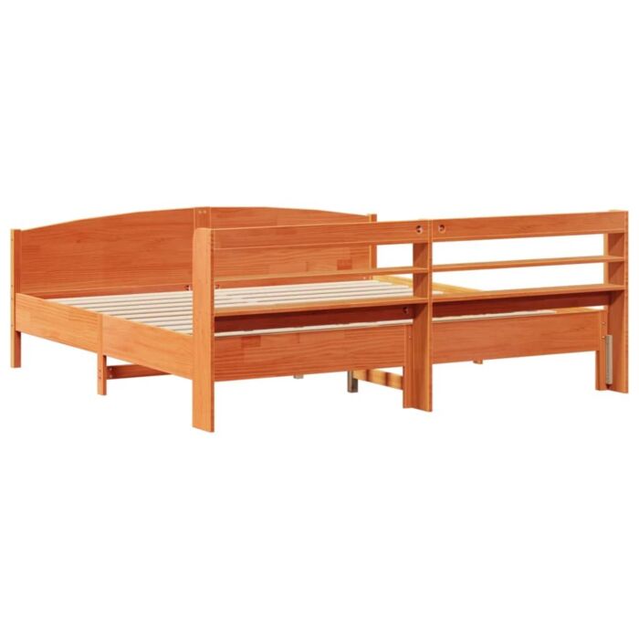 Vidaxl Bed Frame With Headboard Wax Brown 180x200 Cm Super King Solid Wood Pine