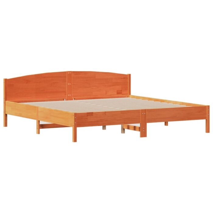 Vidaxl Bed Frame With Headboard Wax Brown 180x200 Cm Super King Solid Wood Pine