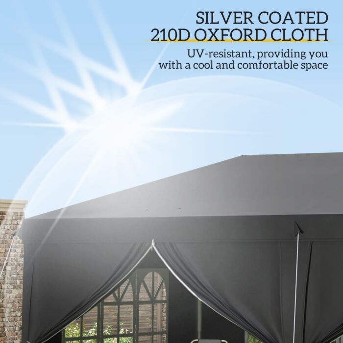 Outsunny 3 X 6 M Pop Up Gazebo With Sides And Windows, Height Adjustable Party Tent With Storage Bag, Event, Black