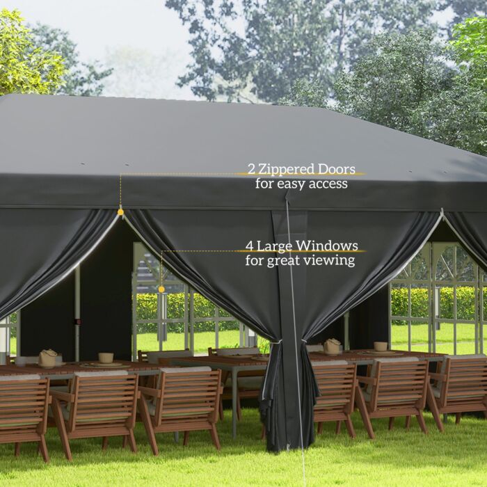 Outsunny 3 X 6 M Pop Up Gazebo With Sides And Windows, Height Adjustable Party Tent With Storage Bag, Event, Black