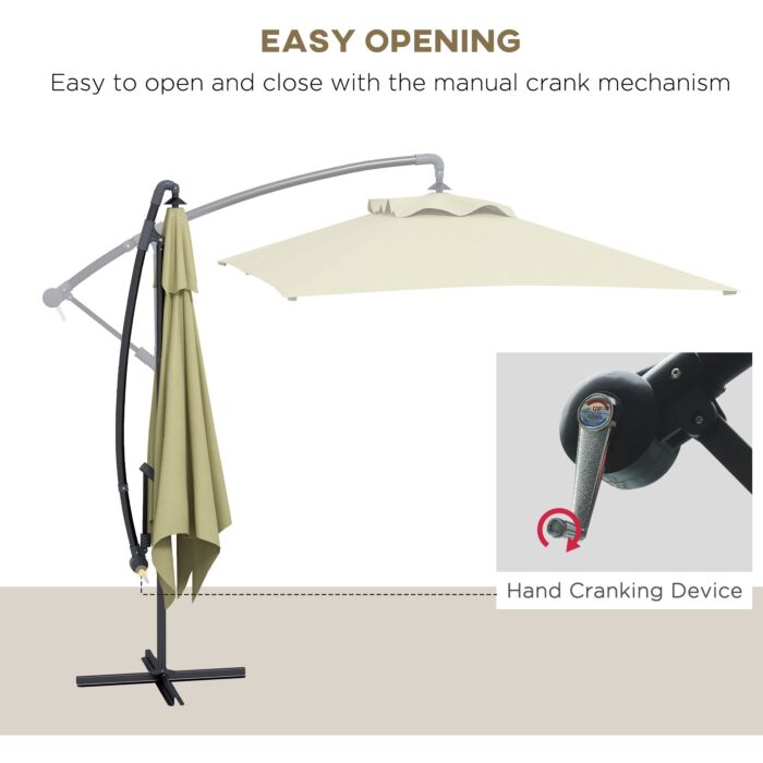 Outsunny 3x2m Cantilever Parasol With Cross Base, Banana Parasol With Crank Handle And 6 Ribs, Rectangular Hanging Patio Umbrella