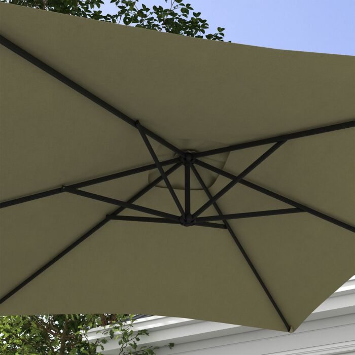 Outsunny 3x2m Cantilever Parasol With Cross Base, Banana Parasol With Crank Handle And 6 Ribs, Rectangular Hanging Patio Umbrella