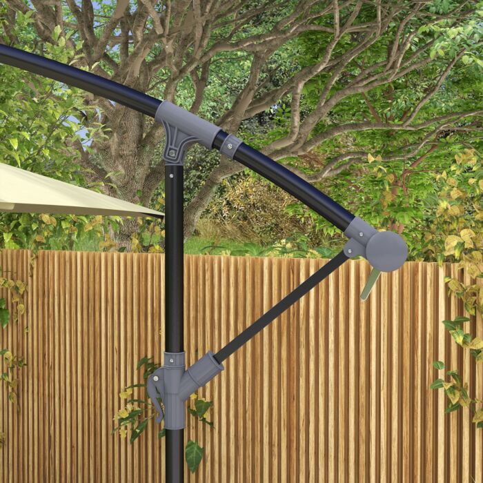 Outsunny 3x2m Cantilever Parasol With Cross Base, Banana Parasol With Crank Handle And 6 Ribs, Rectangular Hanging Patio Umbrella